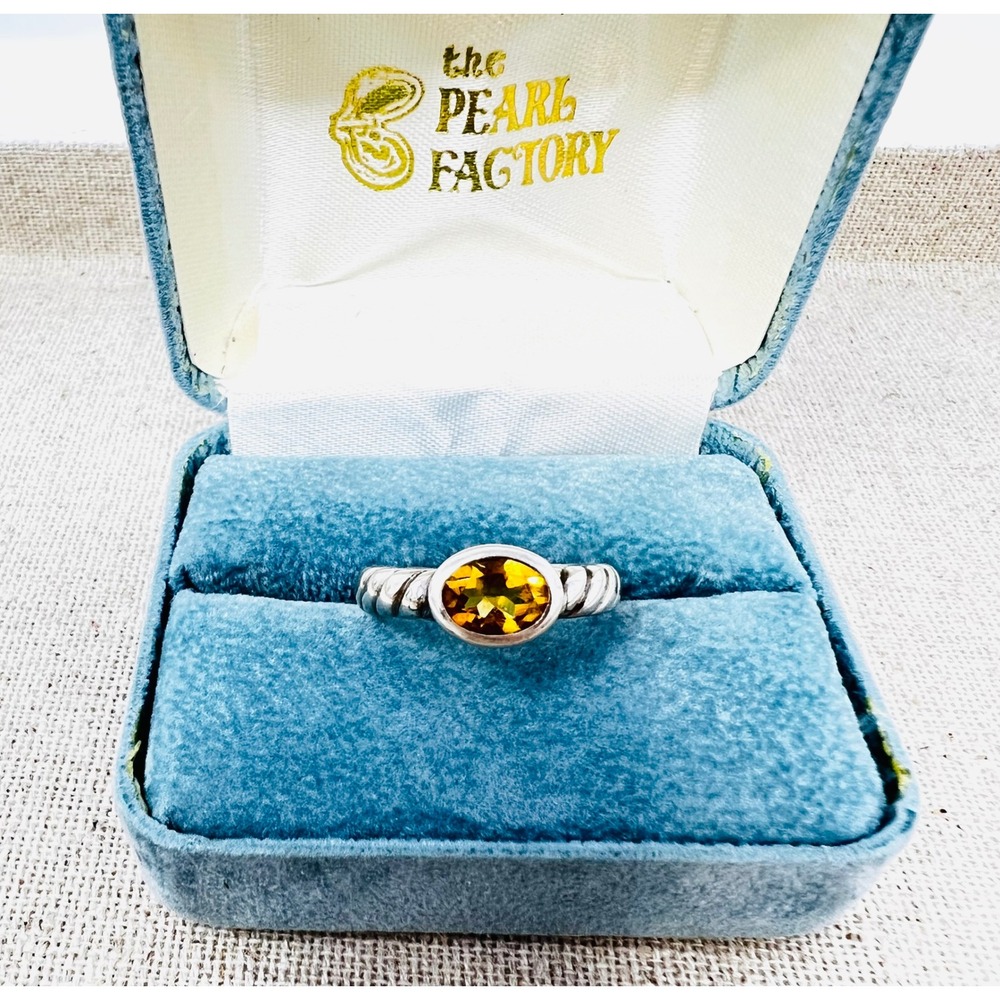 Shane Co Sterling Silver Bezel Set Grove Citrine Oval Cable Ring Size 6